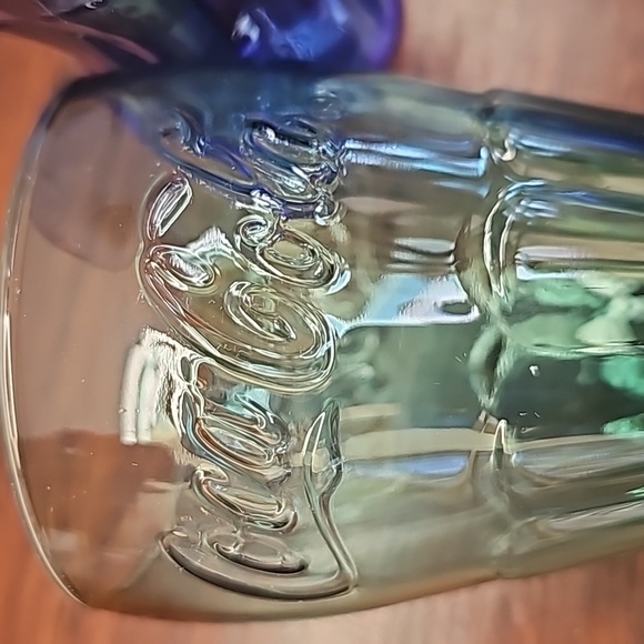 3 colored Coca Cola coke glasses 2 blue 1 green raised logo - Picture 9 of 9